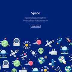 Vector flat space icons background with place for text illustration. Web banner and poster template