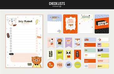 Set of planners and to do lists with cute animal illustrations a