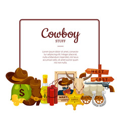 Vector cartoon wild west elements below frame with place for text illustration