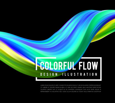 Colorful flow design. Trending wave liquid vector illustration on black