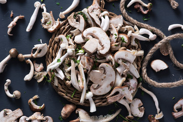 raw mixed mushrooms on a table
