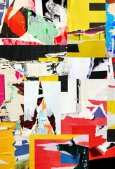 Collage ripped torn posters grunge creased crumpled paper texture background placard backdrop...