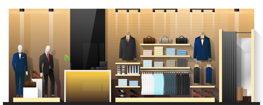 Interior scene of men clothing store , vector , illustration