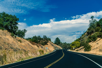 view from the car of a road before the curve.