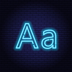 Blue neon letters, font on dark blue background. Vector illustration of eps 10.