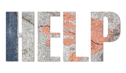 HELP - with old concrete wall on white background © yadali
