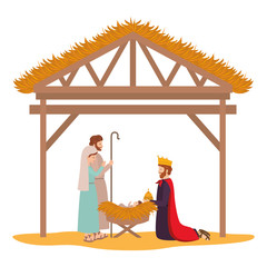 holy family with wise man in stable