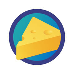 Triangle Piece of Cheese Logo. Round Emblem of Dairy product isolated on white background.