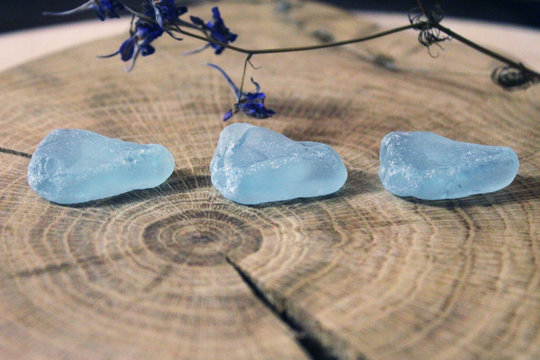 Blue sea glass pieces