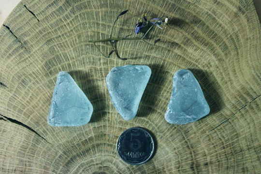 Blue sea glass pieces