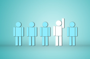 leadership creative idea concept white human outstanding show the hand with other one still standing. business success plan leader.