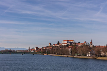 Fototapeta na wymiar Panorama of old town Ptuj on the banks of river Drava, Slovenia