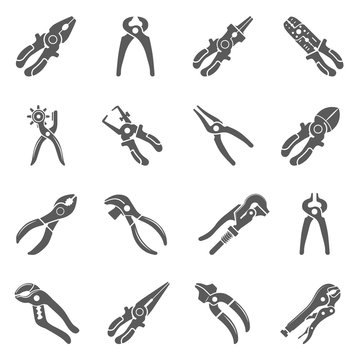 Black Icons - Sixteen different types of pliers