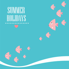 Sea life background with lovely cartoon fishes. Summer holidays concept. Vector illustration