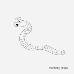 Fototapeta premium Vector illustration. Happy worm: cartoon. An earthworm. Sketch. Drawing for children. Flat icon