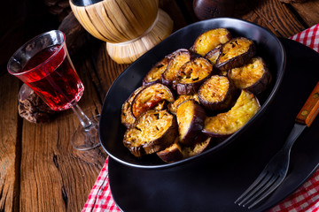 Melitzanes Tiganites - fried aubergines in the Greek style.