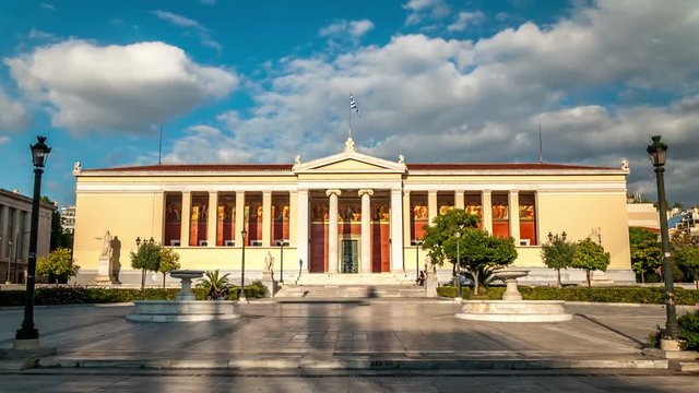 The University of Athens, a Neoclassical building located in central Athens, Greece. Time lapse video.