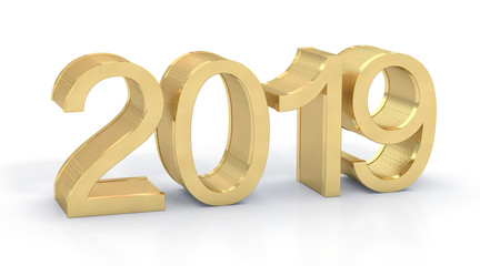 3D Gold Metal 2019 on White