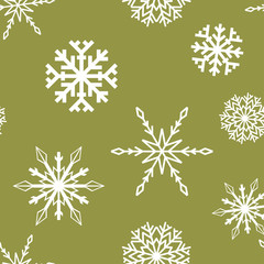 Snowflakes. Seamless pattern. Olive green winter ornament - 228552915