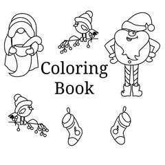 Cartoon elements in doodle style for coloring