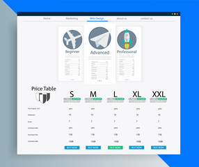 Set of clean price list. Three banners with tariffs. Flat web promo elements.	