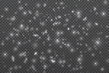 Christmas snow. Falling snowflakes on transparent background. Snowfall. Vector illustration