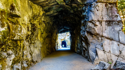 The Othello Tunnels, in the Coquihalla Canyon, of the now abandoned Kettle Valley Railway near the town of Hope, British Columbia, Canada