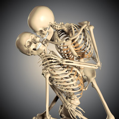 3d illustration of dancing skeleton couples in passion