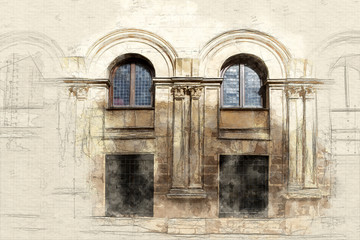 Traditional architecture sketch