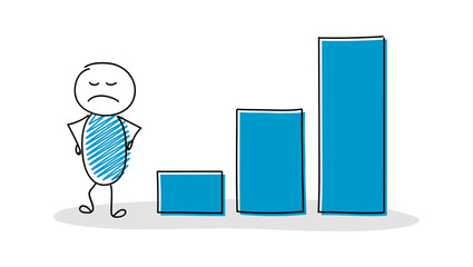 Happy stickman showing business graph. Vector.
