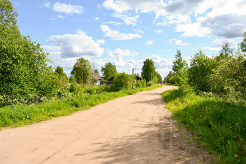 Fototapeta na wymiar The usual rural, sandy road on a summer day.