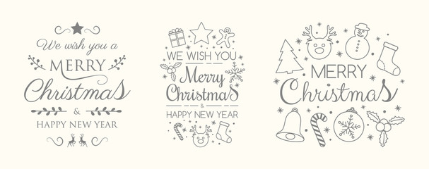 Christmas collection of decorative elements and wishes. Vector.