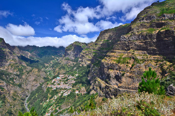 Fototapeta na wymiar Valley of the Nuns, small cozy village Curral das Freiras in mountains of Madeira Island, Portugal 