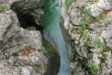 Beautiful Mostnica river surrounded with forest - national park Triglav in Slovenia.