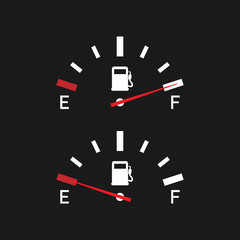 Fuel indicator. Illustration on Black background for design ,Empty Energy. Vector illustration. 