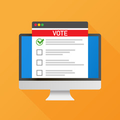 Voting online concept. Voting ballot box on a laptop screen. Flat vector illustration.