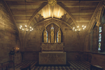 Fototapeta na wymiar Interiors of Lichfield Cathedral - St Chad's Head Chapel - Altar
