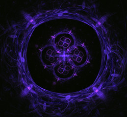 Purple gractal circle sphere. Fantasy fractal texture. Digital art. 3D rendering. Computer generated image.