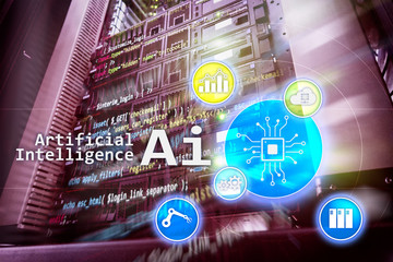 AI, Artificial intelligence, automation and modern information technology concept on virtual screen.