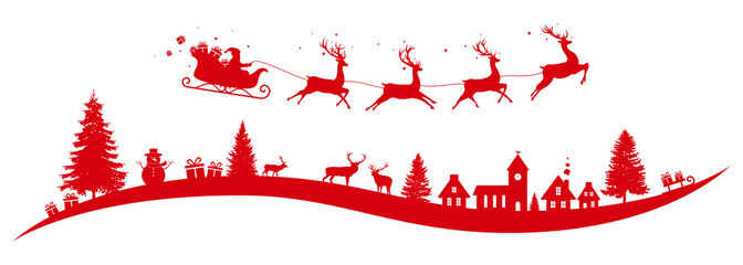 Christmas landscape with flying sleigh