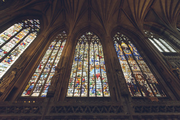 Fototapeta na wymiar Interiors of Lichfield Cathedral - Lady Chapel Stained Glass South Side 3-4-5