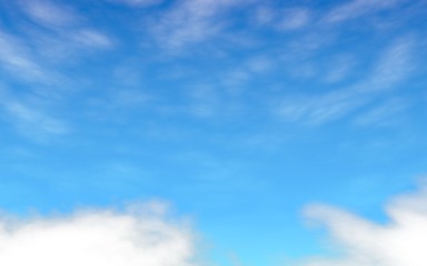 Naklejka na ściany i meble Blue sky background with white clouds. Abstraction group of clouds on clear blue sky on sunny day. 3D illustration