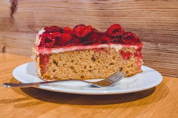 Berry pie. Homemade baking. Cake with raspberries. Sweet dessert.