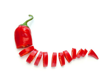 Sliced red hot chili peppers.