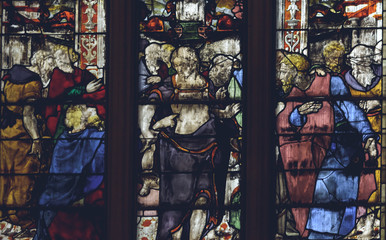 Interiors of Lichfield Cathedral - Stained Glass in Lady Chapel S3 - The Last Judgement Close up C