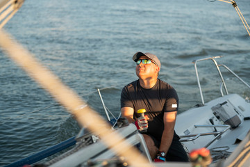Fototapeta premium Yaghting adventure people on the high sea