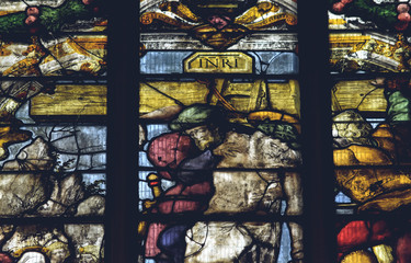 Interiors of Lichfield Cathedral - Stained Glass in Lady Chapel S4 - The Via Crucis Close up G