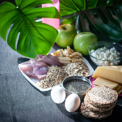 Fitness food.  Theme of nutrition and sports. Shredded body. Sports nutrition. Healthy lifestyle