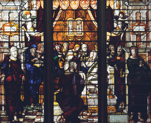 Interiors of Lichfield Cathedral - Stained Glass in Lady Chapel S5 - The Trinity Close up B