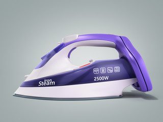 modern steam iron 3d render on grey background